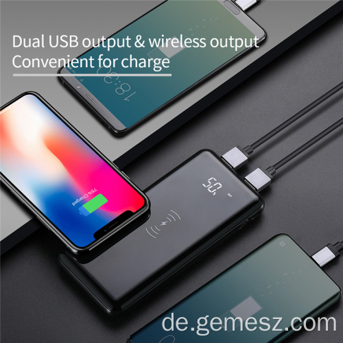 10000mAh Spiegel-Digitalanzeige Wireless Charging Power Bank